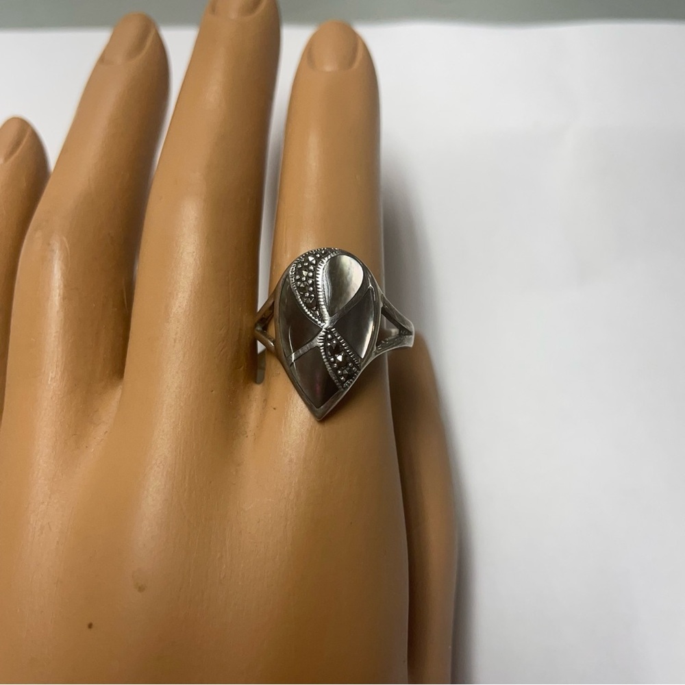 NWT Sterling Silver Abalone Marcasite Ring Sz 9 - Picture 4 of 8